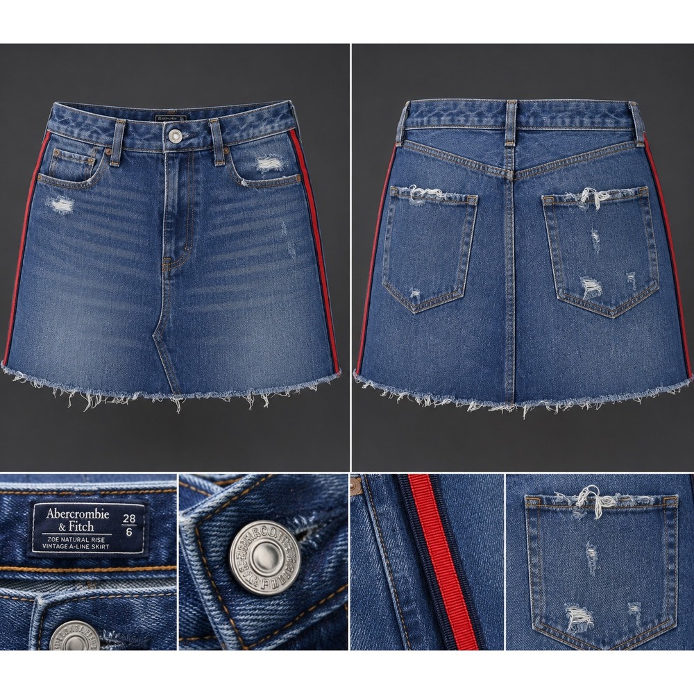 Abercrombie & Fitch Zoe Denim Mini Skirt Womens‎ 28 6 Side Stripe Raw Hem Y2K